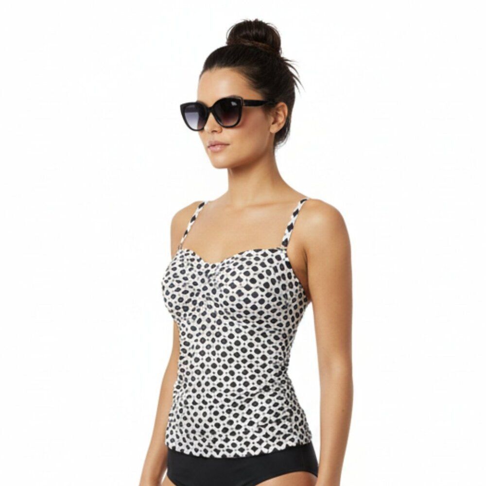 Apt 9 Black & White Print Tankini Swim Bathing Suit Top L